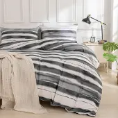 Sonstiges Bettwäsche-Set 240x220 cm 3-teilig Streifen Blau Mikrofaser mit Reißverschluss