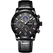 Lige SA-41977 Herrenuhr in Schwarz mit Lederarmband KP41977
