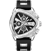 Lige Herrenuhr mit Chronograph und Silikonarmband, Schwarz-Silber KP41987