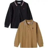 MINOTI - Poloshirt für Jungen, Langärmlig (2er-Pack) MN116 (152-158) (Schwarz/Braun)