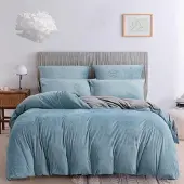 OEM Winterbettwäsche 220x240 cm, 3-tlg., Plüsch, türkis-blau-grau