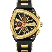 Lige Herrenuhr Schwarz Gold mit Chronograph und Silikonarmband KP41986