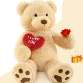 Merkloos XL Teddybär mit Herz – Hellbraun, 90 cm
