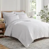 OEM Kreuzstich Quilt Set 3-tlg. 100% Baumwolle Full/Queen Weiß
