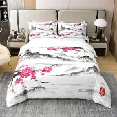 OEM Bettbezug-Set King Size 100 % Baumwolle Kirschblüten rosa botanisch 3-tlg.