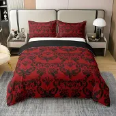 OEM Bettwäsche-Set, 100% Baumwolle, Doppelbett, rot-schwarz, gotisch