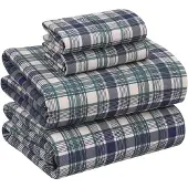 OEM 4-teiliges Bettwäsche-Set, 100% Baumwolle, Queensize, kariert, grün