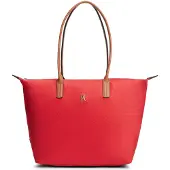 Tommy Hilfiger Tragetasche "POPETTE TOTE", Damen, Gr. B/H/T: 31cm x 31cm x 13cm, rot, Leder, Nylon, Taschen Tragetasche, Damen Handtasche, Schultertasche mit kontrastfarbigen Henkeln