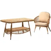 AEA Sessel Couchtisch Garnitur Beige Terrasse Modern Sitzer Rattan stilvoll Set