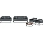 AEA Arbeitszimmer-Set 5tlg Schwarz 3-Sitzer 2-Sitzer 2x Sessel Couchtisch
