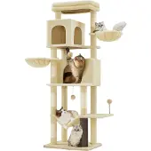 BellaFurn Mehrstöckiger Kratzbaum – 2 Löcher – Sisal – 57 x 45 x 175 cm