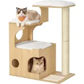 BellaFurn Kratzbaum 88 cm mit Katzenhaus und Sisalmatte | Mandelgelb | 66x42x88 cm