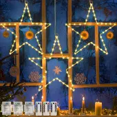 Dripio 3 Fenstersterne, 40 cm, 45 LEDs, warmweiß, batteriebetrieben, Fernbedienung