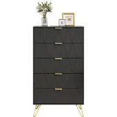 UEV Kommode mit 5 Schubladen 60 x 34 x 110 cm Schwarz