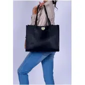 Markenlos Schultertasche Middleton Große Einkaufstasche mit zusätzlicher Tasche Schwarz