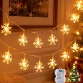 Dripio Schneeflocken-Lichterkette, 6 m, 40 LEDs, batteriebetrieben, warmweiß