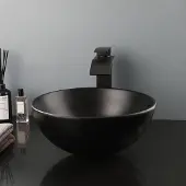OEM Runder Keramik-Waschtisch 32 cm schwarz mit Wasserhahn und Abfluss