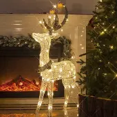 Dripio LED-Weihnachtsrentier 1,2 m, weiß-gold, warmweiß, Innen/Außen
