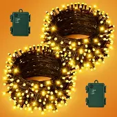 Dripio Lichtkette 16 m, 160 LEDs, warmweiß, IP65, Timer, 2 Stück