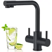 Sonstiges 4-Wege Küchenarmatur Edelstahl Schwarz, Doppelhebel, Trinkwasser & Sodawasser