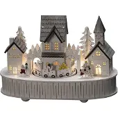 Dripio LED Holz-Silhouette Haus & Kirche, weiß, 5 warmweiße LEDs, Timer