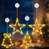 OEM LED-Fensterdeko-Set: 2 Sterne, Baum, Glocke, Timer, warmweiß