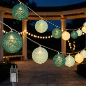 OEM Lichtsnoer mit 20 LED-Kugeln, Stoff, 3,8 m, grün, USB