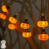 OEM Halloween-Lichterkette 1,5 m, 10 Kürbis-LEDs, Timer, batteriebetrieben