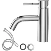 Sonstiges Waschtischarmatur Bad Edelstahl Gebürstet Silber Gebogener Wasserauslass Keramikventilkern Einhebelmischer