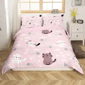 Loussiesd Bettwäsche Set 200x200cm Rosa Tiere Druck Mikrofaser mit 2 Kissenbezügen