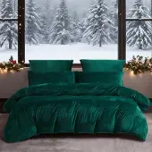 YASMENG Winter Bettwäsche Set 220x240 cm Dunkelgrün 3-teilig Plüsch-Mikrofaser mit Reißverschluss