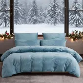 YASMENG Winter Bettwäsche Set 155x220 cm Hellblau 3-teilig Plüsch-Mikrofaser mit Reißverschluss