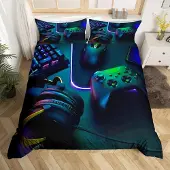 Loussiesd Bettwäsche Set 220x240cm Gaming Design für Jungen Mikrofaser Schwarz Grün Reversibel
