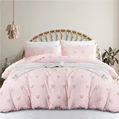 Sonstiges Bettwäsche-Set 200x200cm Rosa Getuftet Herz Stickerei 1 Bettbezug 2 Kissenbezüge 80x80cm