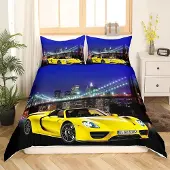 Loussiesd Bettwäsche Set Rennwagen 3D Print 155x220cm + 80x80cm Polyester mit Reißverschluss