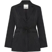 Ichi Blusenblazer "Damen Blazer IHILYANA", Damen, Gr. 42, schwarz (schwarz, birch pinstripe), Blazer Blusenblazer