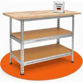 OEM Werkbank 120 cm, Metallgestell, Buchenholzplatte, höhenverstellbar