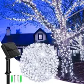 Dripio Solarlichterkette 14 m, 120 LEDs, kaltweiß, wetterfest, 8 Modi