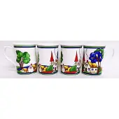 Merkloos Set aus 4 Tassen mit Kunst Deco Dorfmotiv