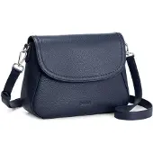 Merkloos Damen Leder Schultertasche, Marineblau