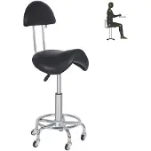 Dripio Ergonomische zadelkruk met wielen, 360° draaibaar, 50-66 cm, 180 kg, zwart