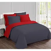 Trankielo – Wendbares Bettbezug-Set 240x220 cm – Baumwolle – Anthrazit/Rot – 3-teiliges Set