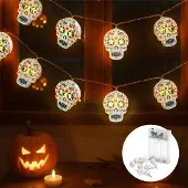 Dripio Halloween Lichterkette 5 m, 20 LED Totenkopf, warmweiß, Timer