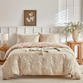 Trankielo – Bettwäsche-Set, 240x220 cm, mit 2 Kopfkissenbezügen – Mikrofaser, tropisches Blattmuster, Khaki