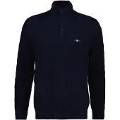 Gant für Herren. 8050325 Zopfmuster-Pullover mit halber Knopfleiste in Marineblau (S), Lässig, Wolle