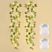 Dripio Künstliche Efeu-Lichterkette 2x2m, 20 warmweiße LEDs, IP44, Timer