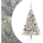 vidaXL Künstlicher vorbeleuchteter Weihnachtsbaum Silber 120 cm PET