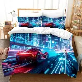 Trankielo – Kinderbettwäsche, 220x240 cm – Mikrofaser, Motiv: Rennauto – 2 Kopfkissenbezüge, Reißverschluss