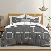 Trankielo - Bettbezug 200x200 cm mit 2 Kopfkissenbezügen 80x80 cm – Grau, geometrisches Muster –