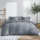 Trankielo – Bettbezug aus Baumwoll-Satin, 200x200 cm – Grau – 2 Kopfkissenbezüge, 80x80 cm – -